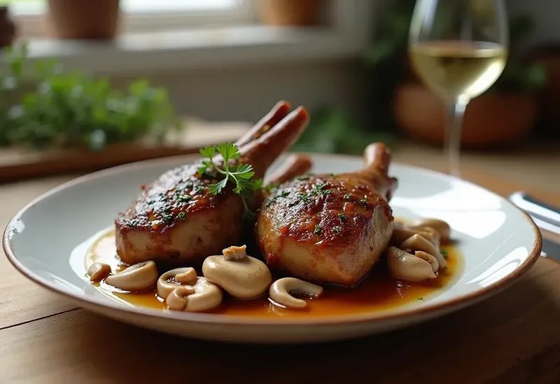 Délicieuses cuisses de lapin mijotées aux champignons frais