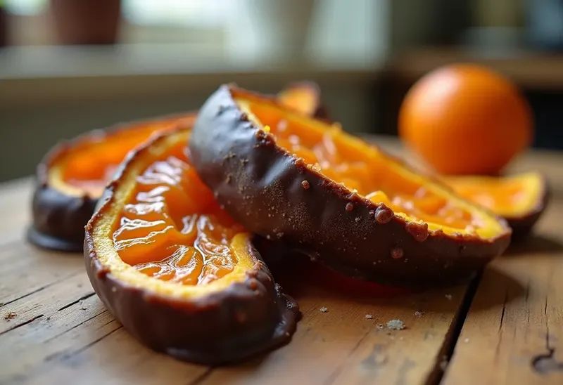 Délicieuses Écorces d'Oranges Confites enrobées de Chocolat Noir