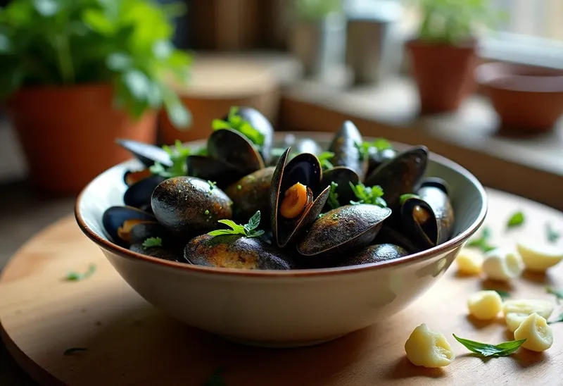 Délicieuses Moules à l'Ail, Basilic et Crème Fraîche