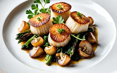 Recette gourmande de Noix de Saint-Jacques forestières et Joues de Lotte Pannées