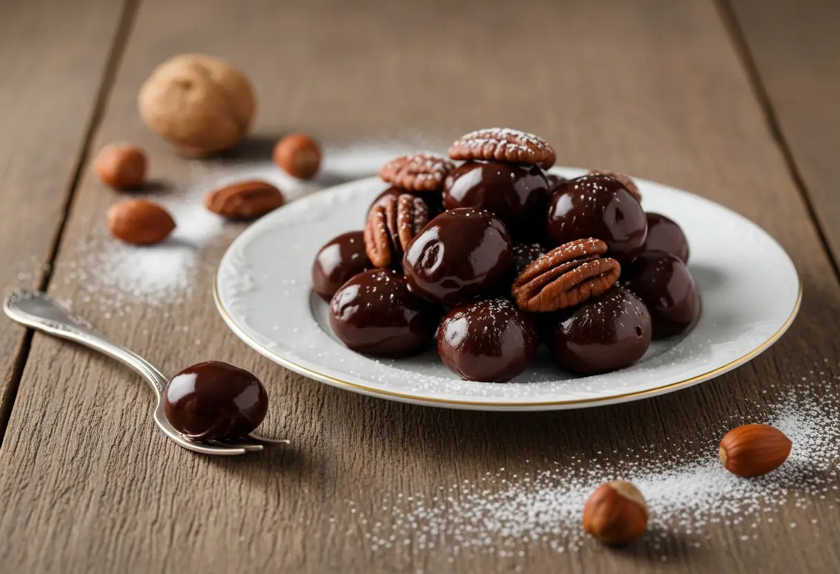 Délicieuses Noix enrobées de Chocolat Noir Fondant