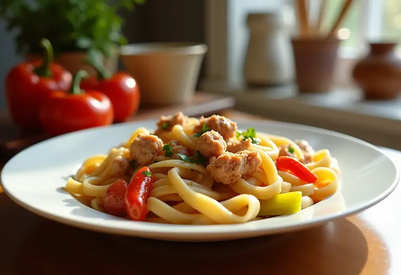 Délicieuses Pâtes au Thon et Poivrons Colorés