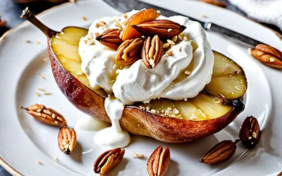 Recette facile de poires rôties aux amandes avec chantilly maison