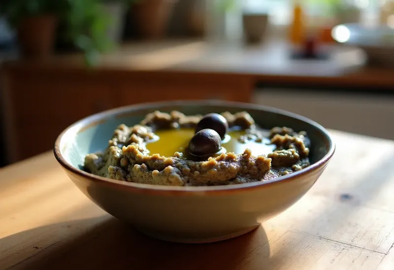 Délicieux caviar d'aubergines aux olives noires pour apéritif