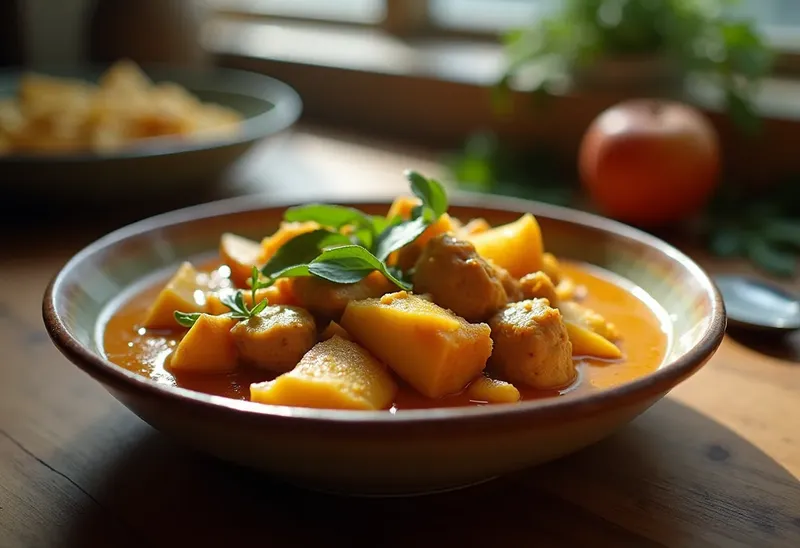 Délicieux curry de porc au lait de coco et pommes fondantes