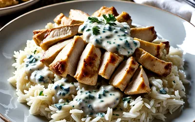 Recette facile de poulet sauce roquefort avec riz crémeux