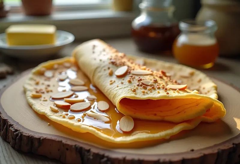 Délicieux Rouleaux de Crêpes au Miel et aux Amandes, un Goûter Gourmand
