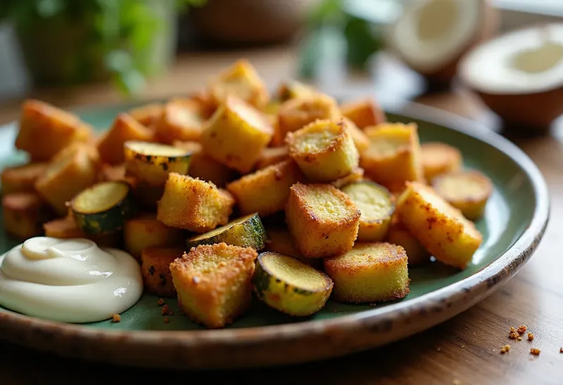 Dés de courgette croustillants frits à la crème de coco onctueuse
