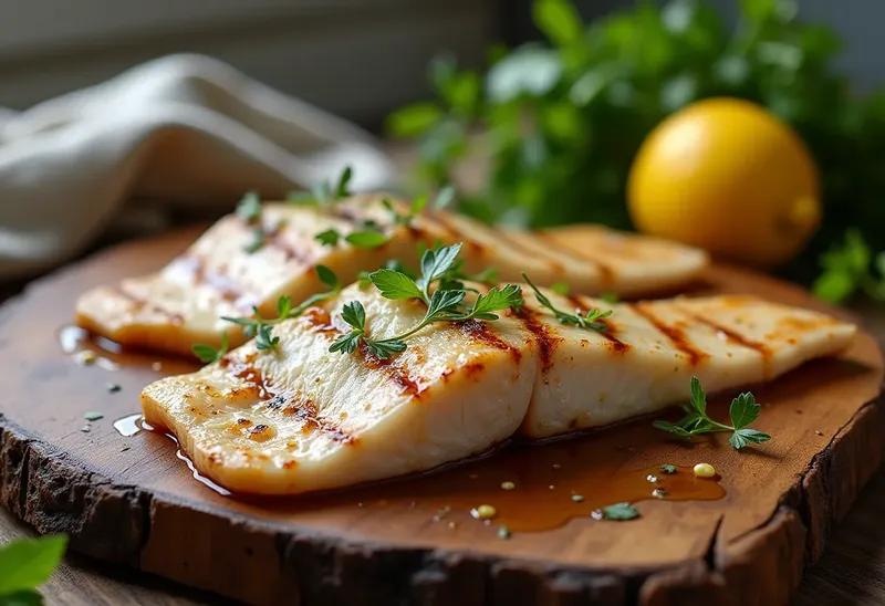 Effiloché d'espadon mariné aux saveurs méditerranéennes