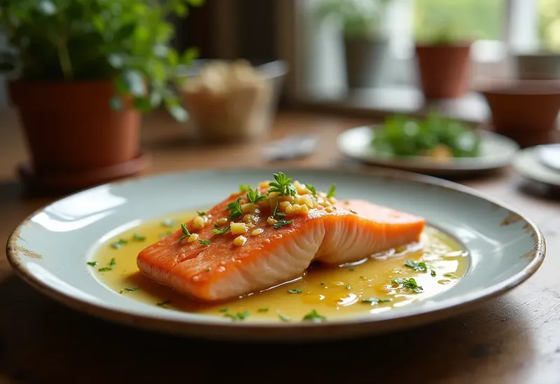 Emincé de saumon fondant au cidre et safran