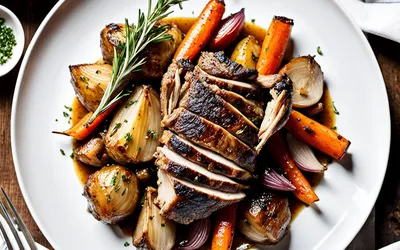 Recette facile d'épaule d'agneau rôtie au romarin avec légumes fondants