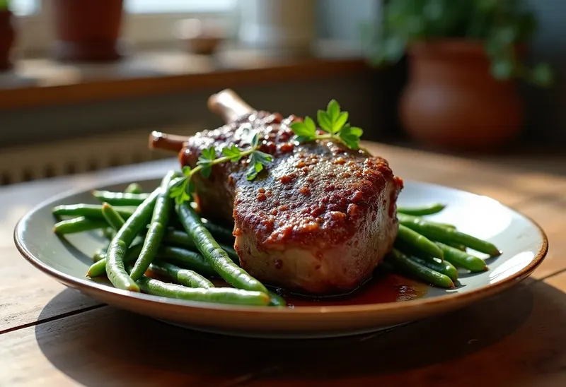 Épaule de mouton mijotée aux haricots verts frais