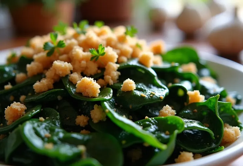 Épinards frais sautés à la chapelure croustillante au persil