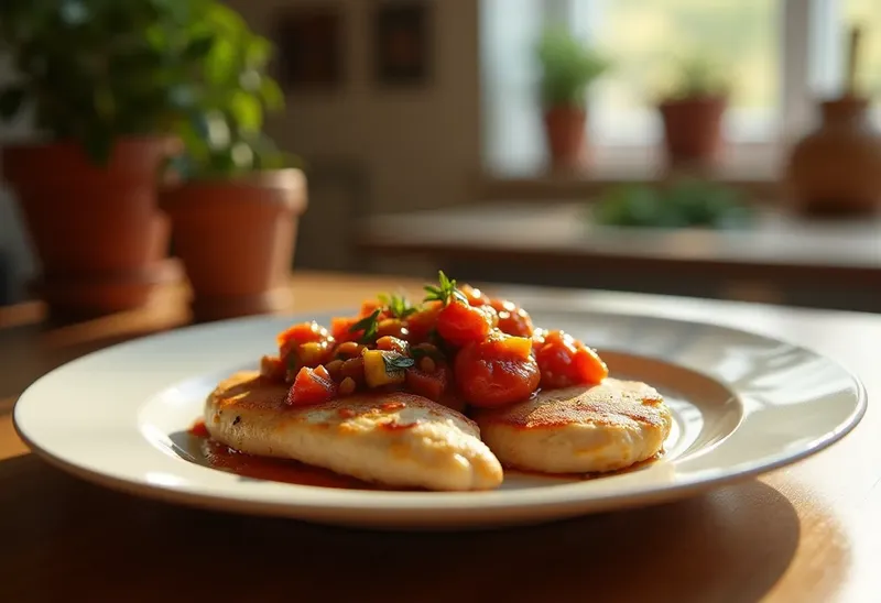 Escalope de poulet à la sauce tomate et courgettes façon Marie