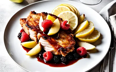Escalopes de porc dorées accompagnées d'une compote de fruits ensoleillée