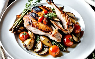 Recette facile et savoureuse de faisan rôti aux champignons et tomates fraîches