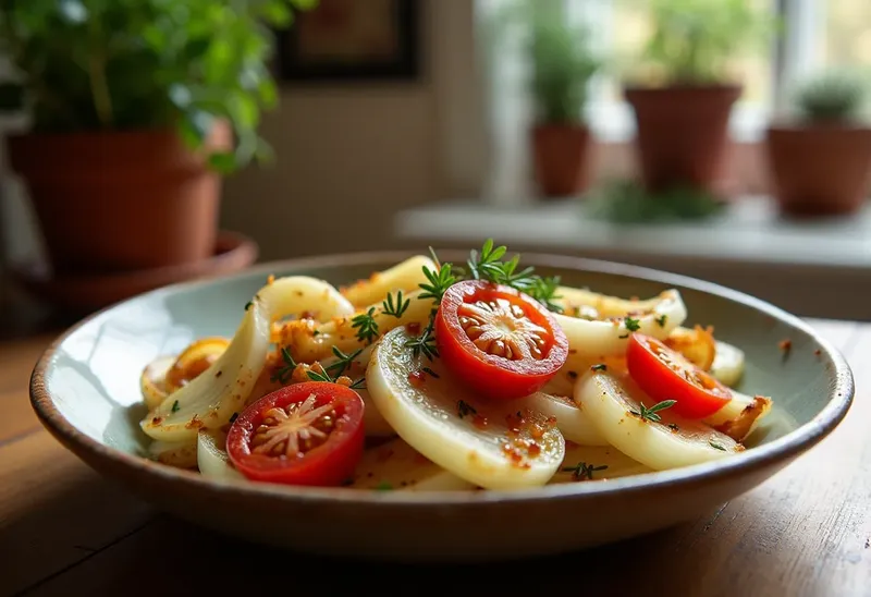 Fenouil fondant à la tomate et aux oignons caramélisés