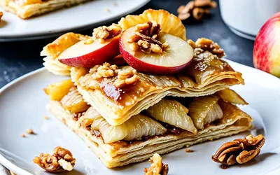 Recette facile de feuilleté caramélisé aux pommes et noix, dessert gourmand