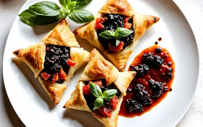Feuilletés croustillants à la tapenade noire et sauce tomate maison - recette facile