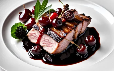 Recette gourmande de filet de canard aux griottes et sauce au vin rouge