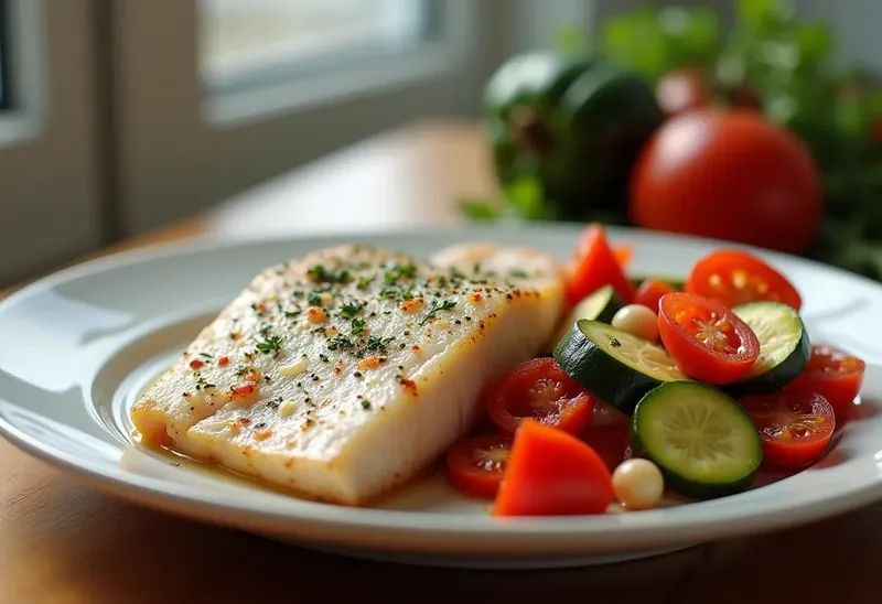 Filet de Merlu en Compotée de Légumes du Soleil et Semoule Parfumée