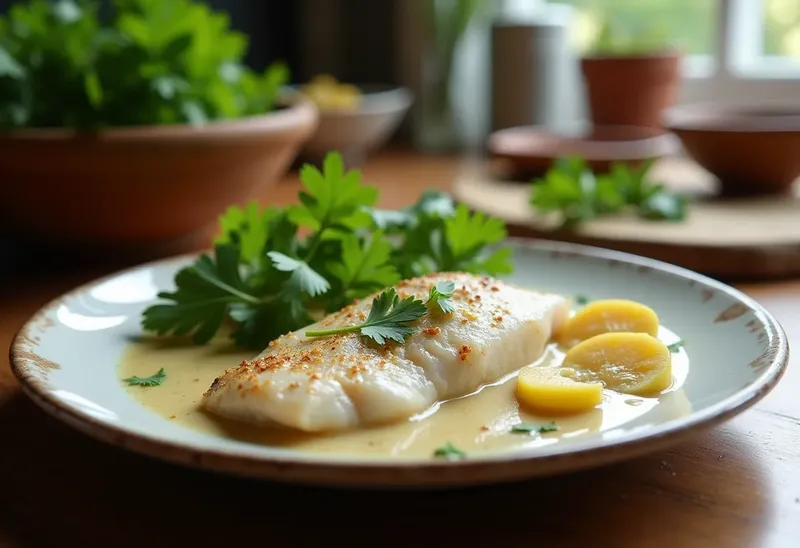 Filet de poisson fondant au gingembre et lait de coco parfumé