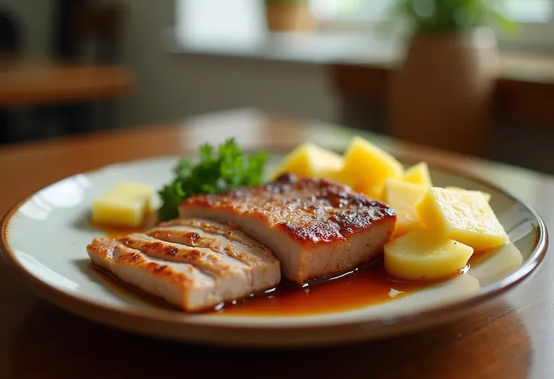 Filet de porc fondant au gingembre frais et ananas caramélisé