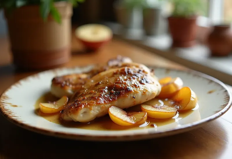 Filet de poulet tendre au cidre et aux pommes caramélisées
