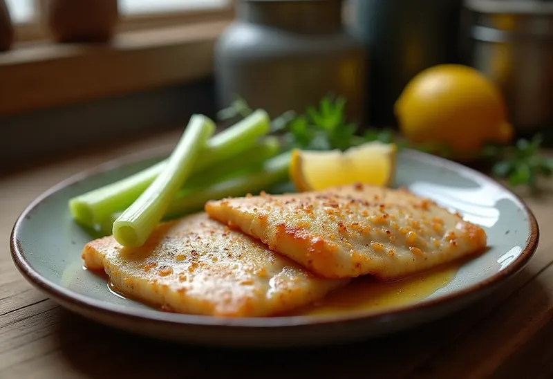 Filets de carrelets poêlés au céleri fondant et sauce citronnée