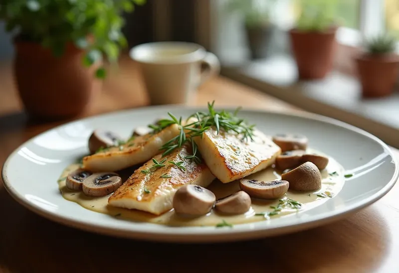 Filets de daurade aux champignons et crème onctueuse