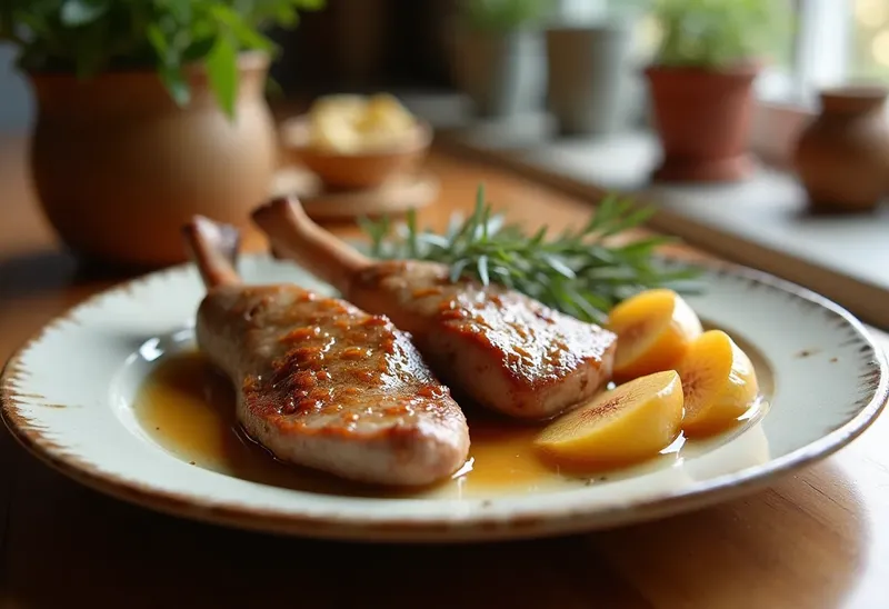 Filets de lapin fondants aux pommes caramélisées et sauce au cidre