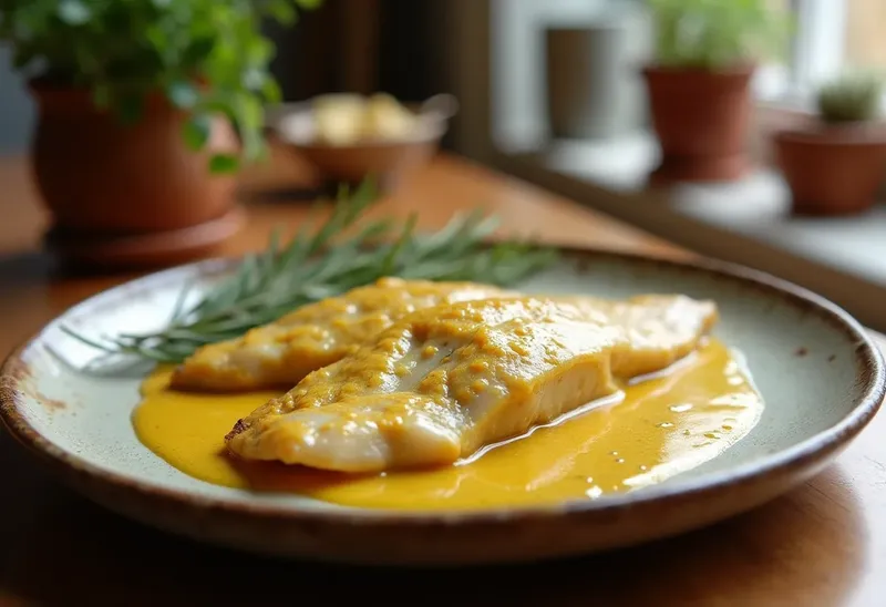 Filets de sole délicatement nappés d'une sauce onctueuse au curry