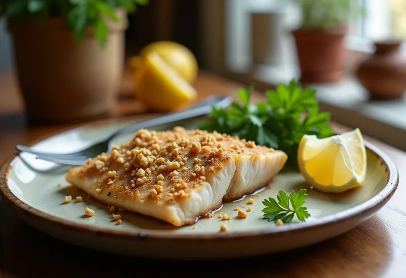 Filets de truite aux noisettes croustillantes et sauce citronnée