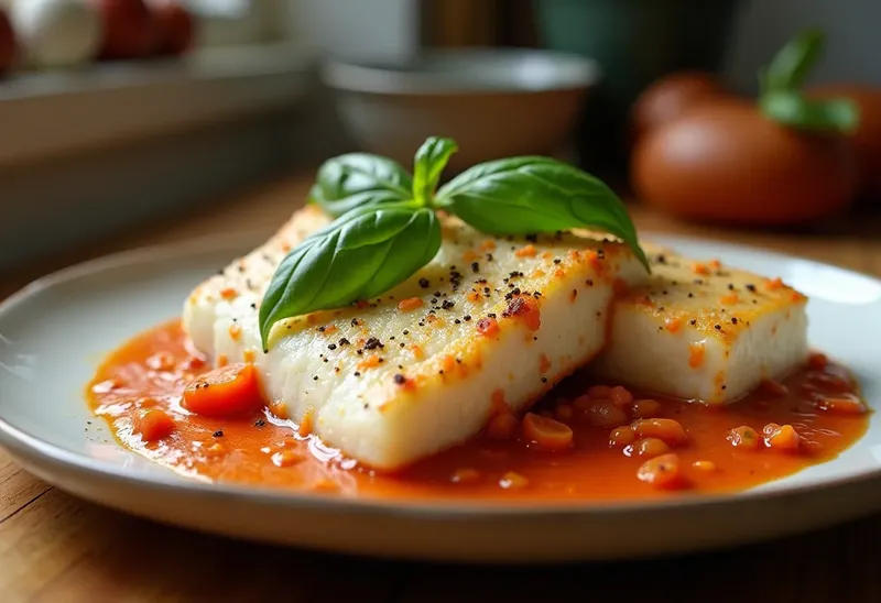 Filets d'églefin à la sauce onctueuse tomate basilic