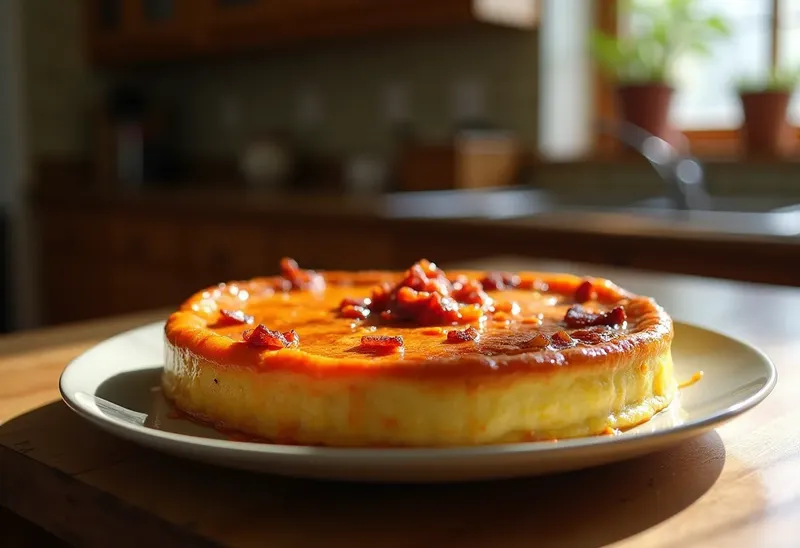 Flan savoureux aux carottes, oignons et lardons croustillants