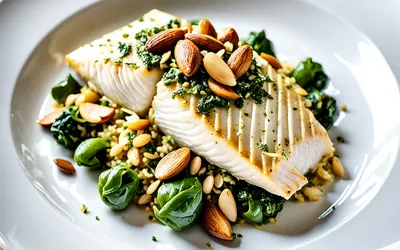 Flétan rôti farci au pistou et amandes grillées : recette gourmande et facile