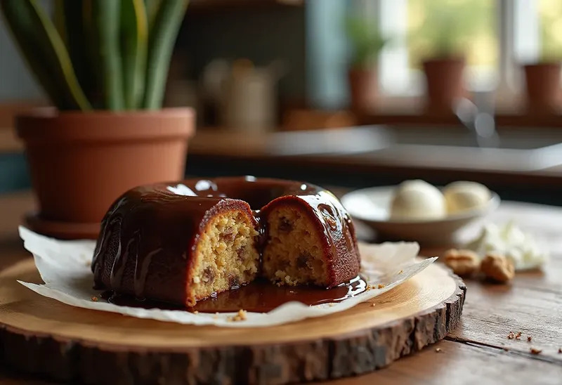 Fondant aux noix gourmand avec coulis de chocolat intense