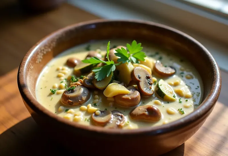 Fondue crémeuse de champignons et courgettes pour une personne
