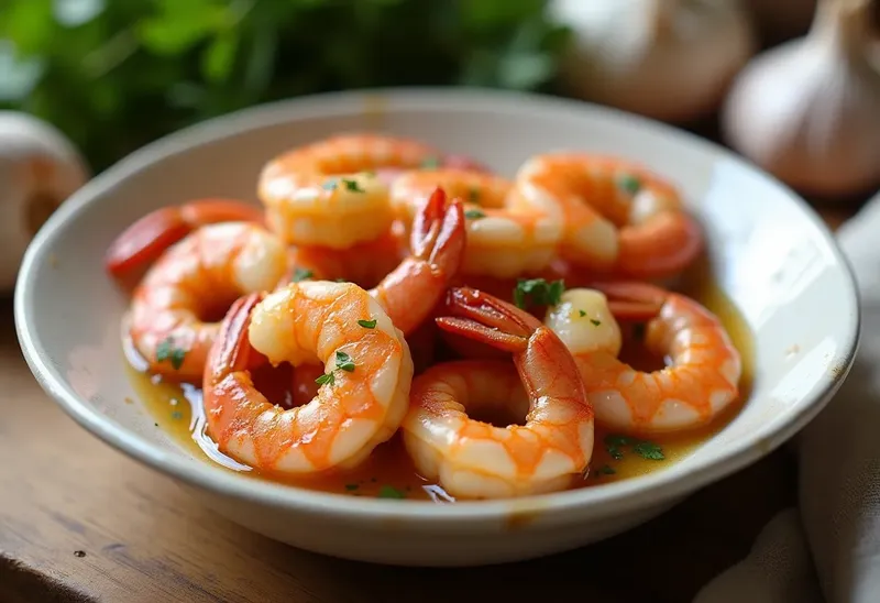 Gambas sautées au Porto, sauce onctueuse et parfumée