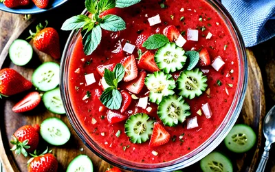 Recette facile de Gaspacho de fraises frais et léger pour une personne