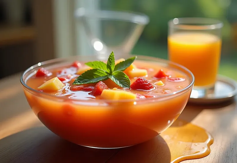 Gaspacho de fruits d'été frais et rafraîchissant