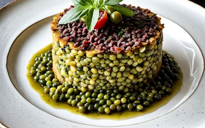 Photo de Recette gourmande de gâteau de lentilles vertes du Berry avec vinaigrette d'échalotes