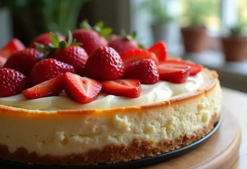Gâteau léger au fromage blanc et fraises fraîches