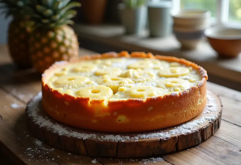 Gâteau moelleux à la crème et ananas frais