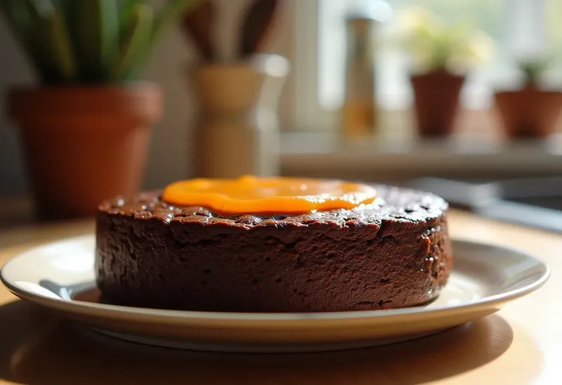 Gâteau moelleux au chocolat nappé de confiture d'abricots maison