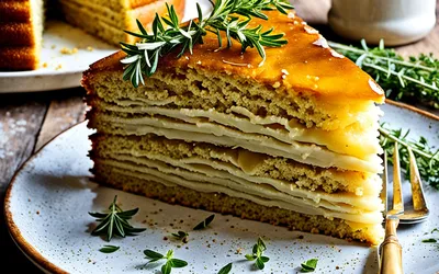 Recette gourmande de gâteau moelleux au miel et thym avec sirop parfumé
