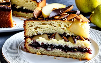 Recette facile et rapide de gâteau moelleux au yaourt, poire, chocolat et amande