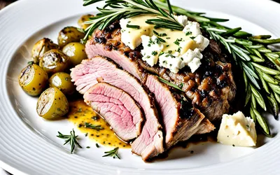 Recette gourmande de gigot d'agneau rôti au fromage de chèvre gratiné