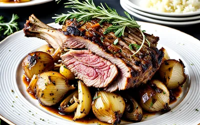 Image de la recette Gigot d'Agneau Rôti sur Lit d'Oignons Fondants