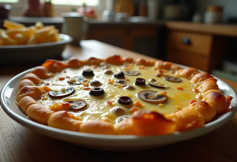 Gratin de macaronis aux champignons, olives noires et jambon savoureux